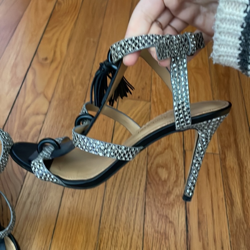 Vintage Black leather snakeskin strap sandal stilettos